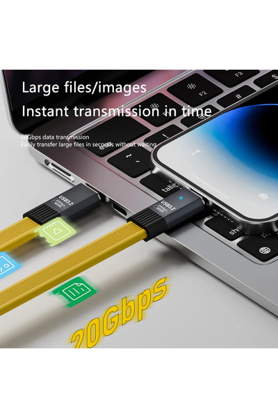 LivX USB C to USB C Esnek FPC Kablo 80cm, 100W PD Hızlı Şarj, USB 3.2 20Gbps 8K@60Hz DZD