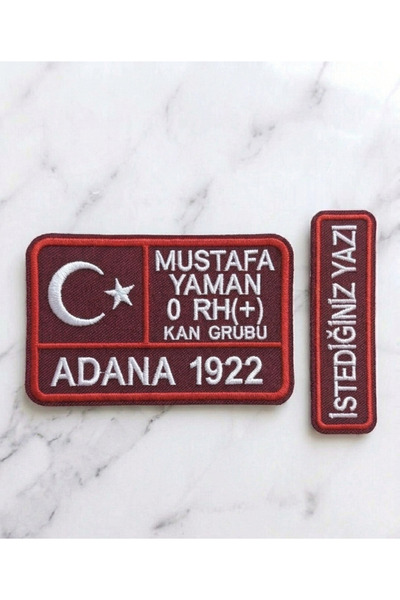 DERCES TASARIM İsimlik Cırtlı Bayraklı Kan Grubu Kişiye Özel Patch Nakış Yama