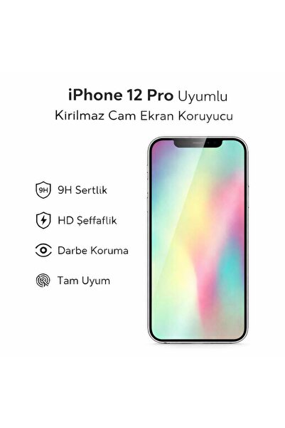 Avcı Teknoloji Market واقي شاشة زجاجي مقاوم للكسر متوافق مع هاتف iPhone 12 Pr...