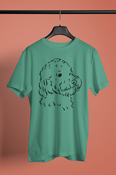 Silüet Poddle Kaniş -Baskılı Unisex Su Yeşili Tişört - T-Shirt UT001