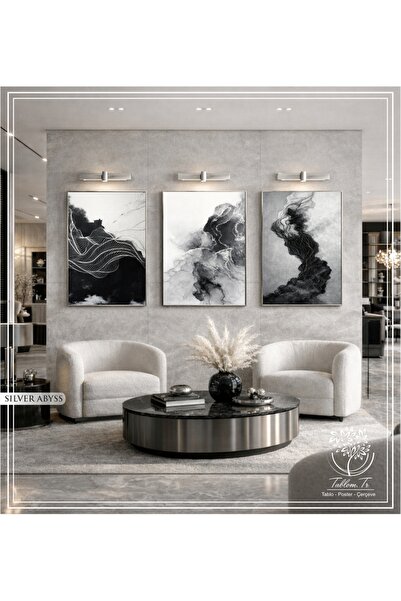 Tablomtr Silver Abyss- Dijital Baskılı Gümüş Metal Çerçeveli Gerçek Camlı 3'l...