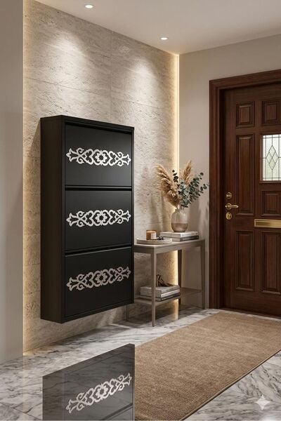 KARLI 3'LÜ ANTRASİT GÜMÜŞ DESENLİ METAL AYAKKABILIK
