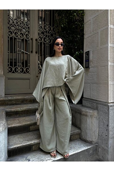 D'RECCY Σετ παντελόνι και μπλούζα από λινό με φαρδιά μανίκια