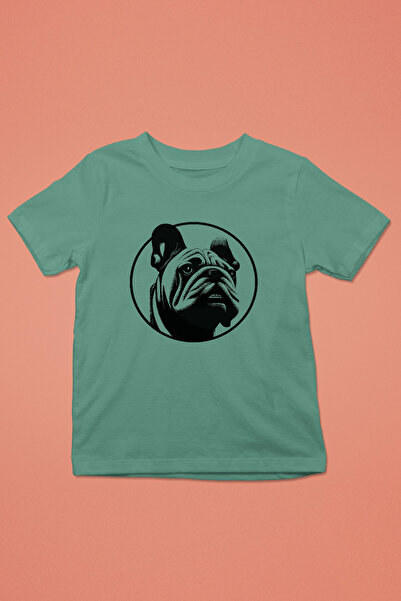 English Bulldog - Baskılı Unisex Su Yeşili Çocuk Tişört - T-Shirt CT001