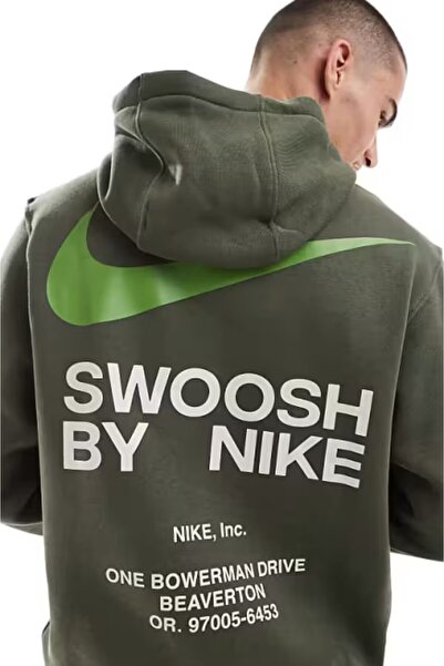 Nike Ανδρικό φούτερ με γραφικό σχέδιο Clup Swoosh, σκούρο πράσινο αθλητικό φο...