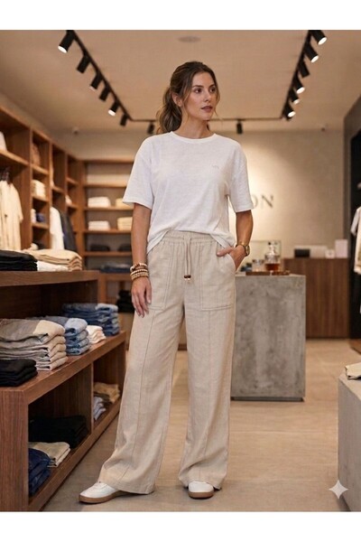 CGA Γυναικείο λινό παντελόνι με λεπτομέρεια ραφής και τετράγωνες τσέπες