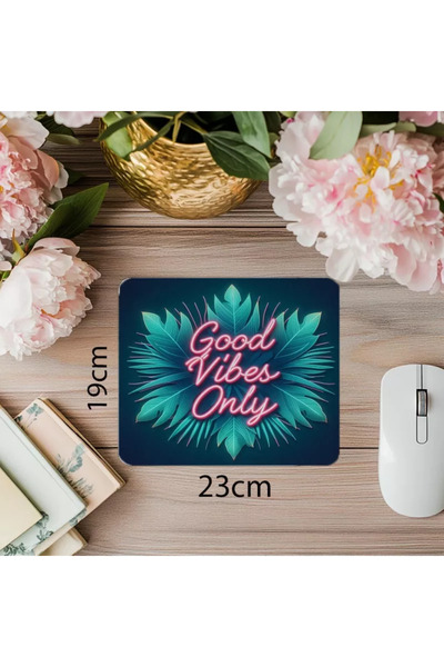 Empressco Mousepad tropical cu neon cu mesajul Good Vibes Only - 19x23 cm 2 m...