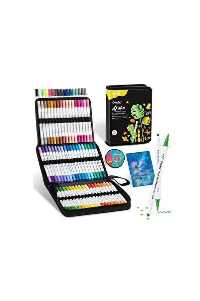 Ohuhu Σετ ακρυλικών μαρκαδόρων Akaka 72 τεμαχίων, Διπλής μύτης (πινέλο και στ...