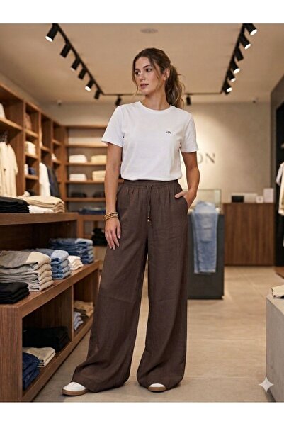 CGA Γυναικείο λινό παντελόνι Καφέ λινό παντελόνι