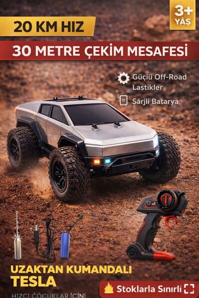 scntoys 20km Hız 2.4ghz Uzaktan Kumandalı Işıklı Şarjlı Tesla Cybertruck Arab...