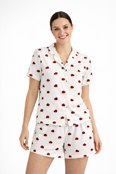 HAKKE Σετ πιτζάμες με σορτς με κουμπιά σε σχέδιο καρδιάς