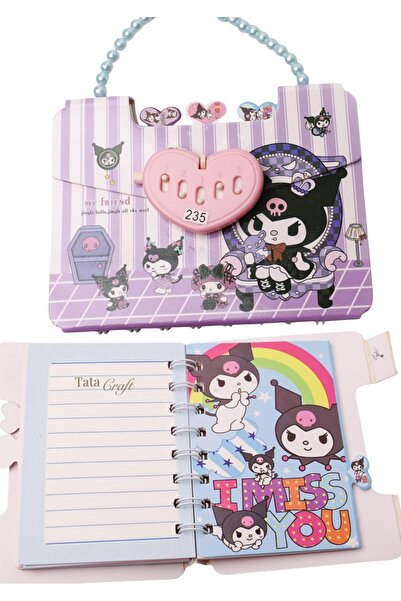 TATA CRAFT Sanrıo Kawaii Kuromi Kilitli Şifreli Defter Boncuk Askılı El Çanta...