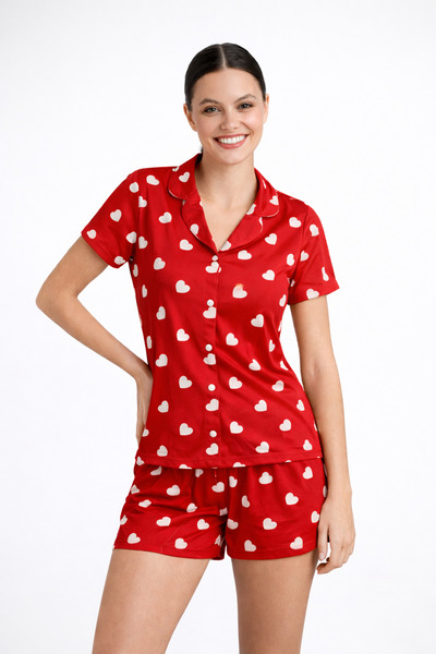 HAKKE Σετ πιτζάμες με σορτς με κουμπιά σε σχέδιο καρδιάς