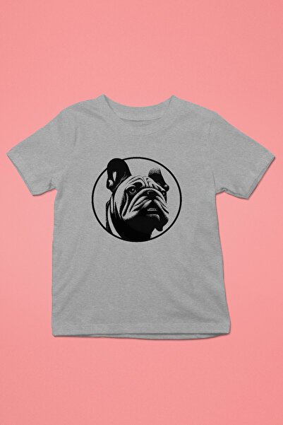 English Bulldog - Baskılı Unisex Gri Melanj Çocuk Tişört - T-Shirt CT006
