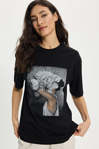 Tudors Γυναικεία μπλούζα με φαρδιά γραμμή, 100% βαμβακερή, με κοντό μανίκι κα...