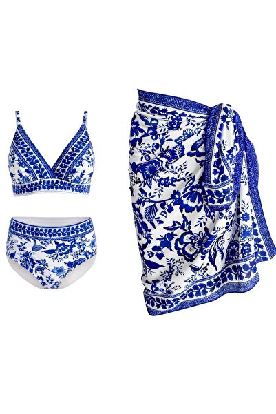 SAILOR moda Set bikini pareo cu decolteu în V