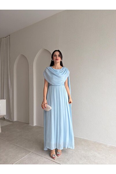 Mooi Butik ZUZANNA Μάξι Φόρεμα 9069 - Μπλε του μωρού