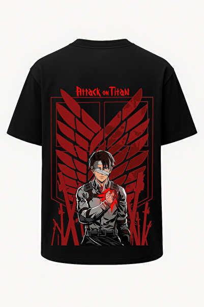 nirvoda Υπερμεγέθη μπλουζάκι Levi με στάμπα Attack on Titan - Μεγάλη στάμπα -...