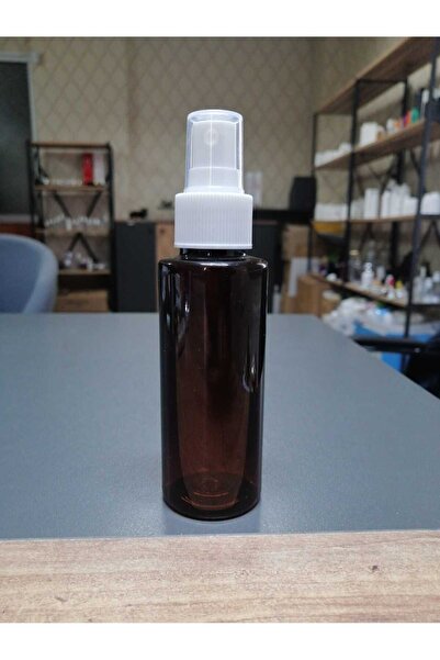 5 adet, 100 ml Amber renk, silindir model boş şişe, Beyaz spreyli boş, sert plastik şişe.