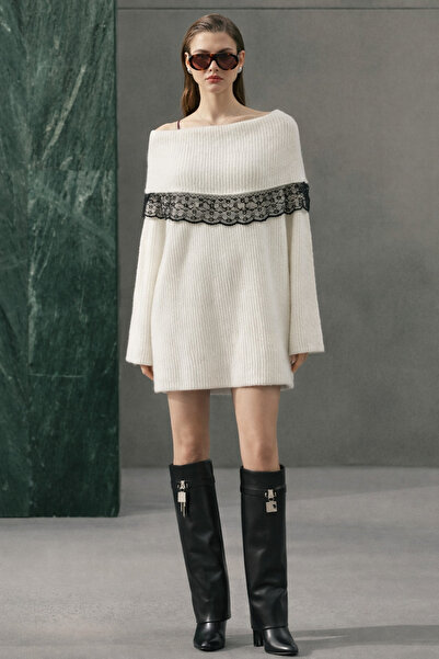 MARLİNG Πλεκτό φόρεμα με δαντελένια λεπτομέρεια