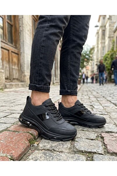 ATA AYAKKABI Ανδρικά μαύρα παπούτσια με κορδόνια από γνήσιο δέρμα casual, άνε...