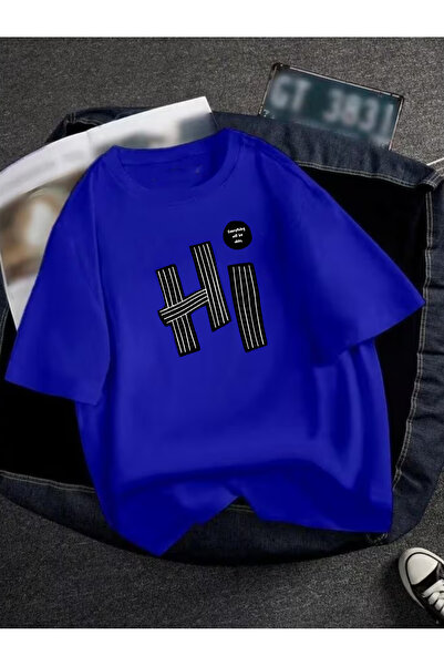 SUNFREE Μπλουζάκι HI με στάμπα Oversize Crew Neck Unisex Basic καλοκαιρινό κο...