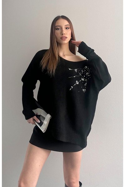 Bessia Butik Omuzdan Taşlı Modern Triko Kazak