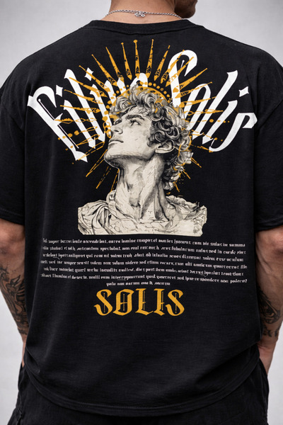 YOLO STREET SOLIS Oversize Μαύρο και Λευκό Ανδρικό T-Shirt με Σχέδιο Αρχαίου ...