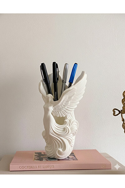 3D Melek Figürlü Dekoratif Kalemlik | Estetik Masa Üstü Organizer