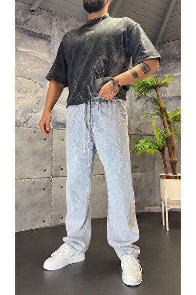PEERLESS STORE Elastic Waist Baggy Slim Jeans