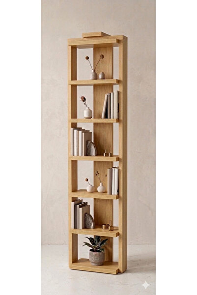 Lioracommerce Ahşap 6 Bölmeli Modern Kitaplık - El Yapımı Masif Ahşap