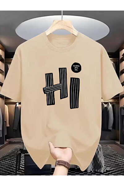 SUNFREE Hi Printed Oversize Crew Neck Unisex Basic Summer Short Sleeve Tshirt