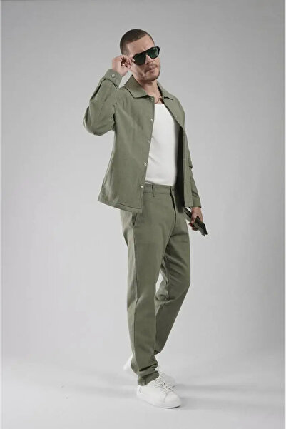 Zago Ανδρικό λινό σετ δύο τεμαχίων σε χακί χρώμα