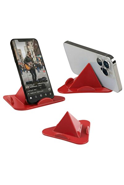 Telefon ve Tablet Standı Piramit Tasarım 3 Açılı Tutucu 1 Adet Kırmızı