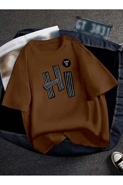 SUNFREE Μπλουζάκι HI με στάμπα Oversize Crew Neck Unisex Basic καλοκαιρινό κο...