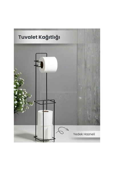 TTT Siyah Standlı Yedek Hazneli Tuvalet Kağıtlığı