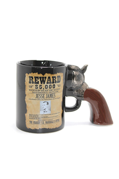 TTT Jesse James Wanted İlanlı Tabanca Porselen Kupa Bardak
