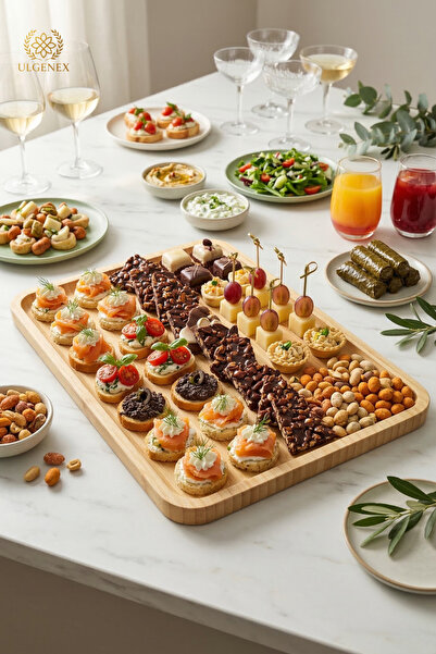 Ulgenex 36X24 cm Large Size Natural Bamboo Presentation Tray - 2 cm Extra Thick Cheese and Breakfast Plate