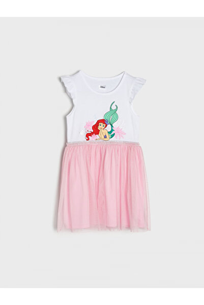 Disney Βαμβακερό φόρεμα με τούλινη φούστα Μικρή Γοργόνα - Ροζ Μικρή Γοργόνα
