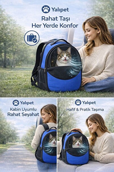 yalıpet Kedi Köpek Astronot Fileli Sırt Taşıma Çantası | Hava Alan | Kabin Uy...