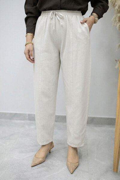 Tesettür Dünyası Παντελόνι καρότο με ελαστική μέση TSD260155 Χρώμα πέτρας