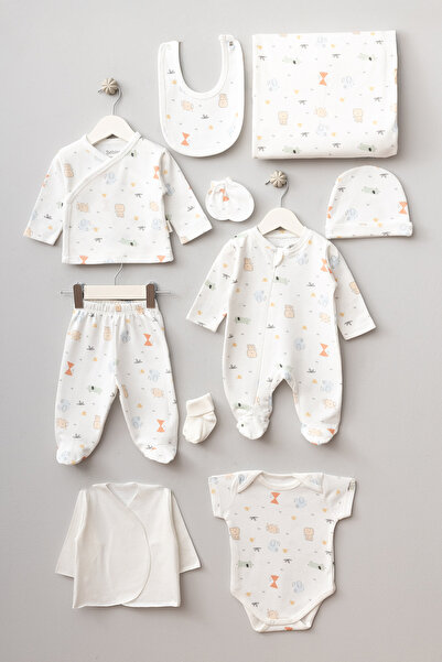 Bebitof 10-Piece Newborn 100% Cotton Hospital Release Zibin Set with Herringb...
