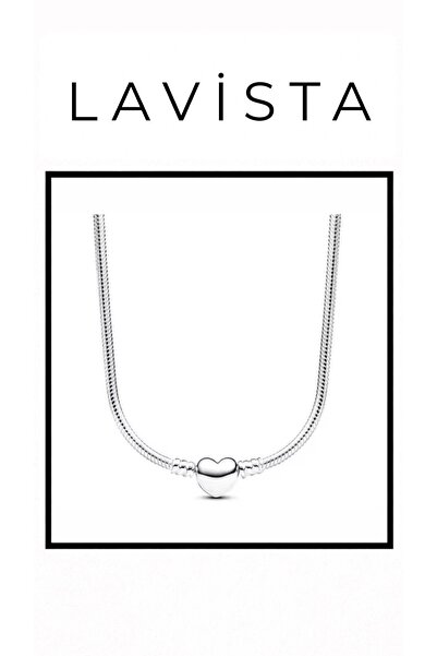 Lavista Silver Kalp Klipsli Yılan Zincir Gümüş Kolye