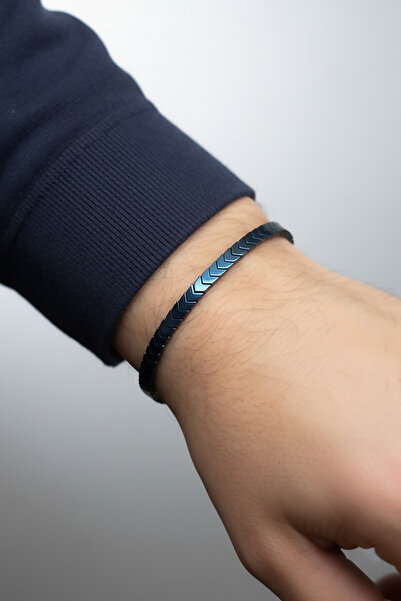 Valmont Accessories Hematite Stone Adjustable Blue Men's Bracelet with Elevat...
