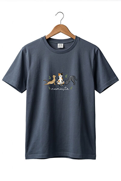 onsrawear Unisex Namaste Yoga Meditasyon Yapan Kediler Baskılı Pamuklu Basic ...