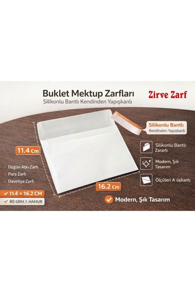 Zirve Silikonlu Bantlı Buklet(kendinden yapışkanlı)1.hamur 80. grm. Mektup Za...