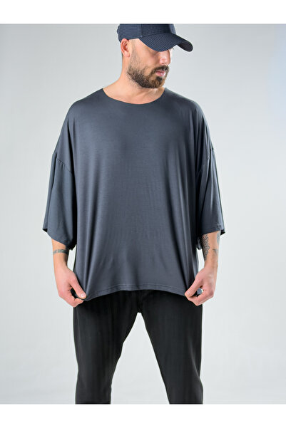 COCOPELLI Fakir Kol Antrasit Oversize Viscon T-Shirt COC3027