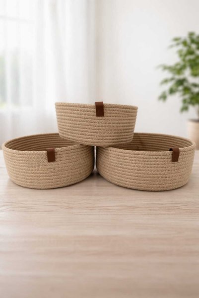 DERDENSE Wicker Basket 3-Piece Organizer / Bathroom Organizer / Multi-Purpose Organizer / 3 Pieces