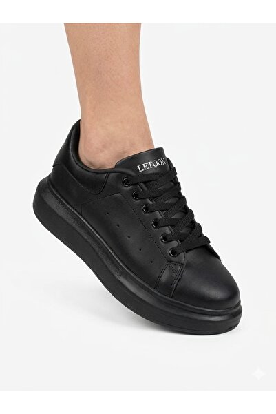 LETOON unisex μαύρα αθλητικά παπούτσια με κορδόνια και σόλα πισίνας