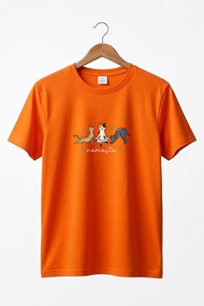 onsrawear تي شيرت أساسي من القطن مطبوع عليه قطط تمارس اليوغا والتأمل من ناماس...